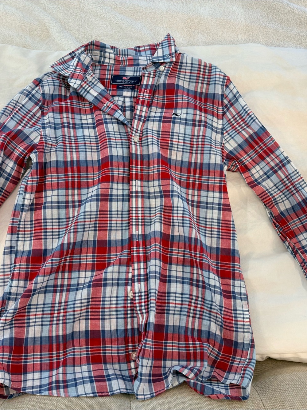 Vineyard Vines Red White and Blue Plaid Button-Down Shirt